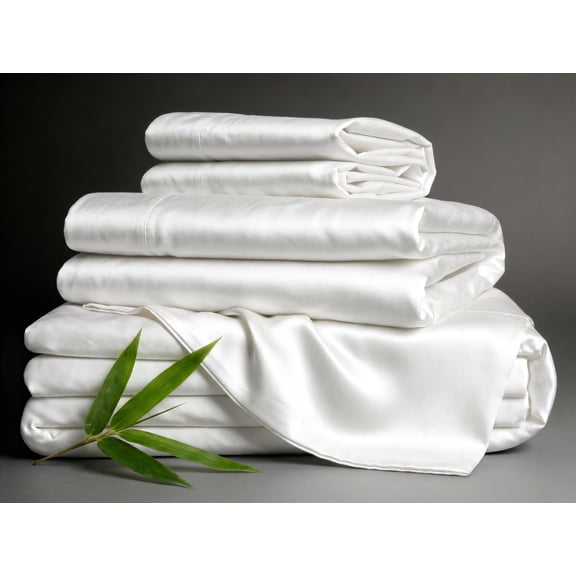 Queen Size 100% Viscose from Bamboo Sheets Set – Sateen Weave, 800 Thread Count, Oversized [60” x 80”] with 18” Extra Deep Pockets, Soft, Cooling Luxury – Pure White
