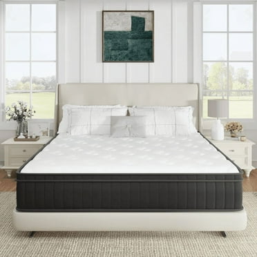 Queen Size 12 Inch Medium Firm Hybrid Mattress with Cooling Gel Memory Foam, CertiPUR-US Certified Mattress in a Box Pressure Relief Removable Cover No Fiberglass (Queen, 12 in)