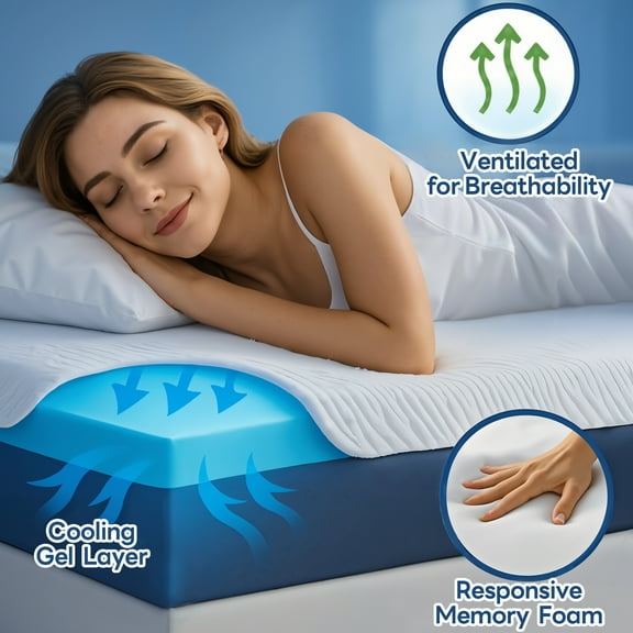 Queen Size 14 Inch Gel Memory Foam Mattress, Cooling Breathable Bed with Ventilated Design, Medium-Firm, CertiPUR-US Certified