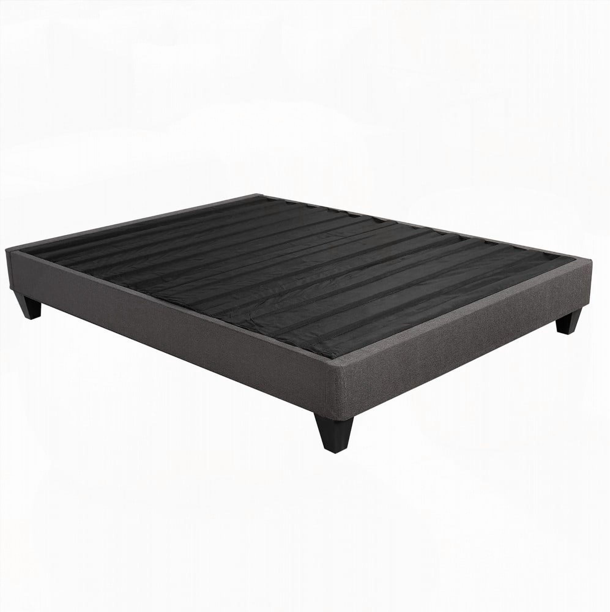 Queen-Size 14 in. Contemporary Upholstered Bed Frame Base with Dark Gray Fabric