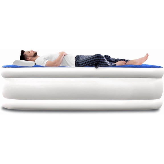 Queen Size 15" Raised Air Mattress with Built-in Pump - Premium Self-Inflating Inflatable Bed with Integrated Neck Support for Camping, Guest Room & Travel