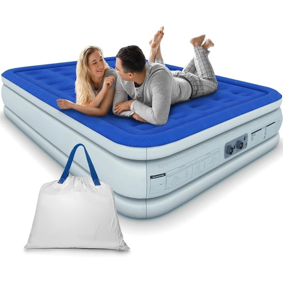 Queen Size 18" Luxury Raised Air Mattress with Built-in Pump - Premium Self-Inflating Inflatable Bed with Neck Support for Guest Room, Camping & Home Use