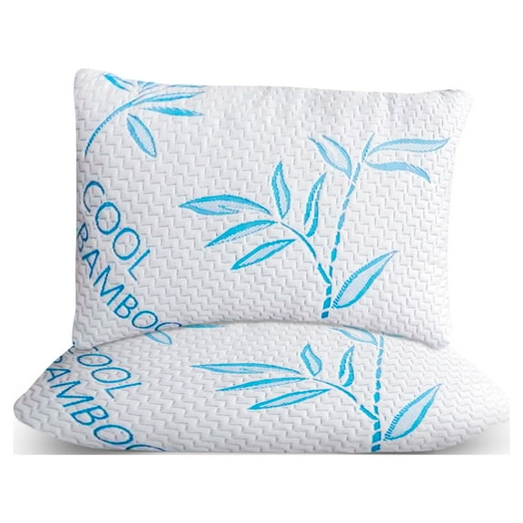 Queen Size 2 PACK Bamboo Pillows For Sleeping - Shredded Memory Foam Adjustable Pillow - Hypoallergenic, Removable/Washable Cover, Queen Size Sleeping Pillow 2 Pack