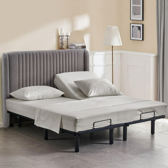 Queen Size 28" Split Top Flex Head Sheet Set - 100% Egyptian Cotton, 600 Thread Count, Adjustable Bed, 4-Piece Set, 15" Deep Pockets Color Silver Gray Solid