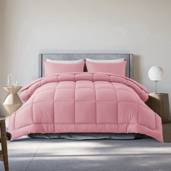 KINMEROOM Queen Size 3-Piece All-Season Down Alternative Comforter Set Cherry Pink (Comforter and Pillowcase Bedding Set)