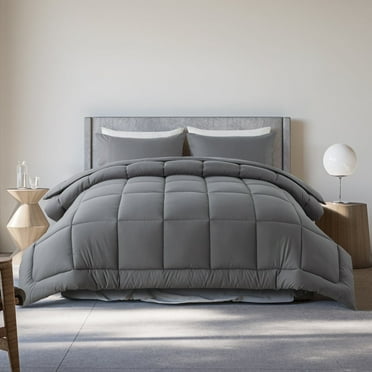 Queen Size 3-Piece All-Season Down Alternative Comforter Set Dark Gray | Comforter   Pillow Cases Bedding Set | Hotel Grade Bed in a Bag by KINMEROOM