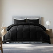 Queen Size 3-Piece All-Season Down Alternative Comforter Set Deep Black (Comforter and Pillowcase Bedding Set / bed in a bag) for Adults and Teens by KINMEROOM