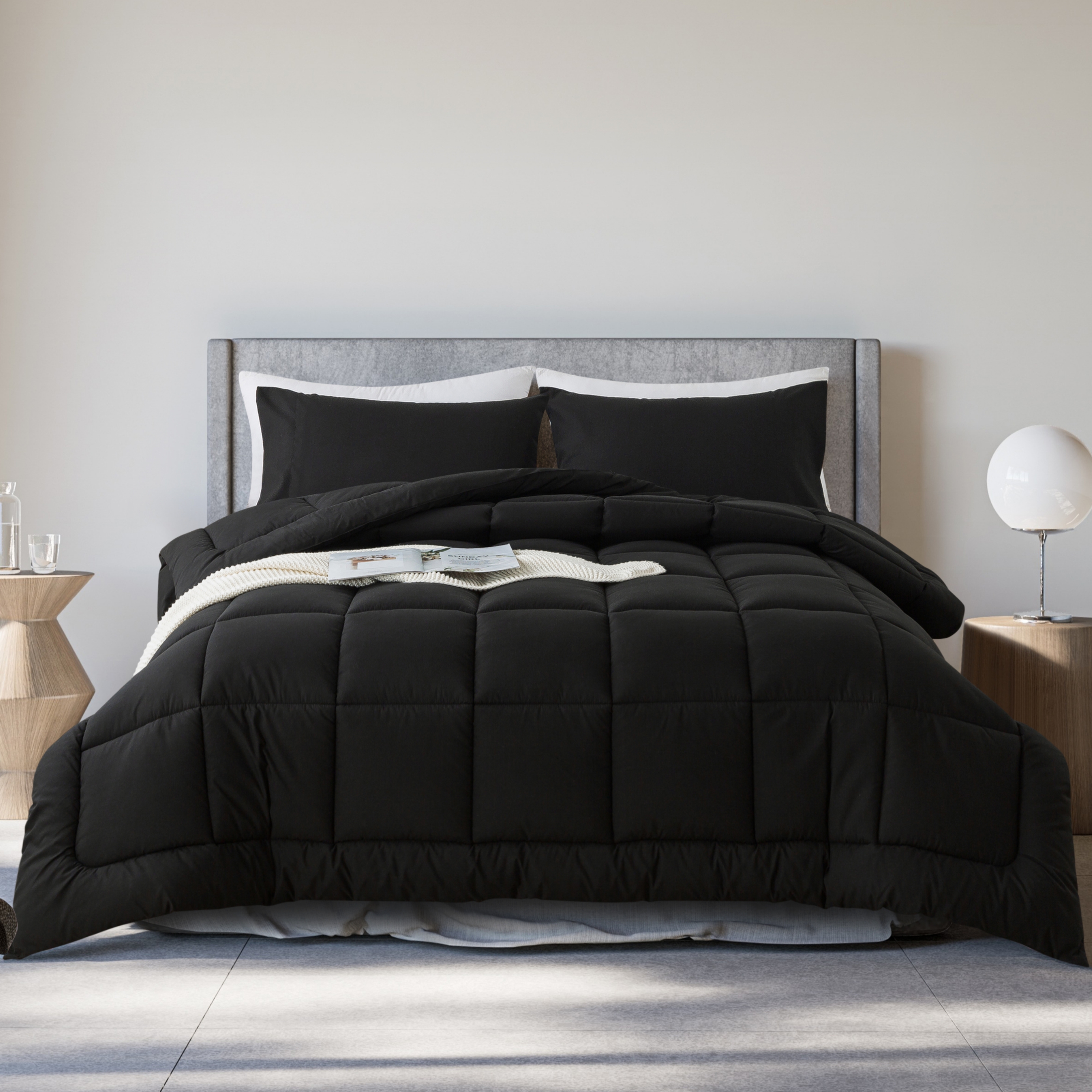 Queen Size 3 Piece All Season Down Alternative Comforter Set Deep Black Comforter Pillow Cases Bedding Set By KINMEROOM: What to Know Before You Buy