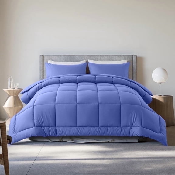 Queen Size 3-Piece All-Season Down Alternative Comforter Set Wedgewood Blue (Comforter and Pillowcase Bedding Set / bed in a bag) for Adults and Teens by KINMEROOM