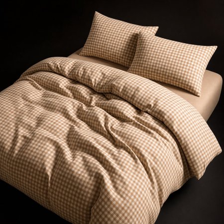 Queen Size 3 Piece Gingham Plaid Comforter Set Washed Cotton Down Alternative Bedding