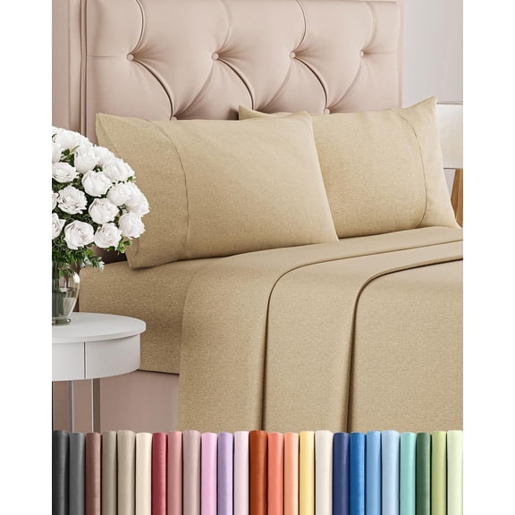 Queen Size 4 Piece Hotel Luxury Bed Sheet Set in Heathered Tan