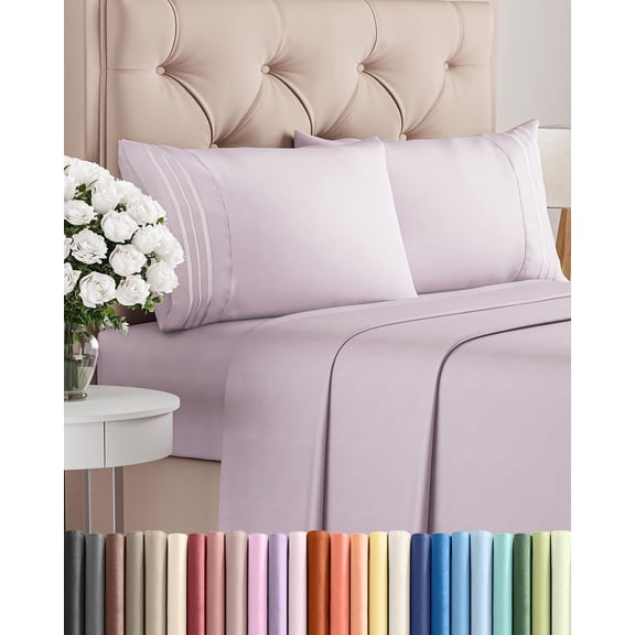 Queen Size 4 Piece Sheet Set Deep Pockets Light Lavender