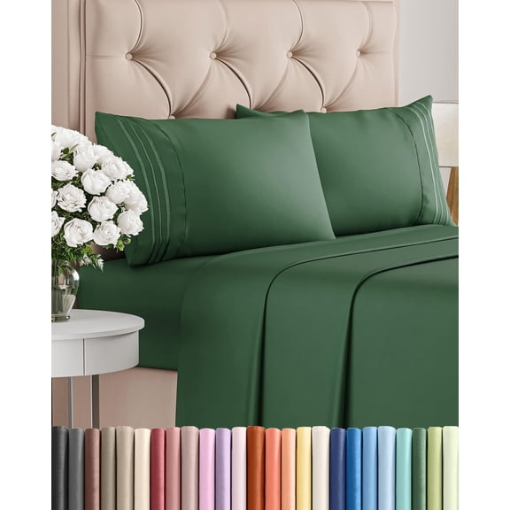 Queen Size 4 Piece Sheet Set in Emerald Green with Deep Pockets