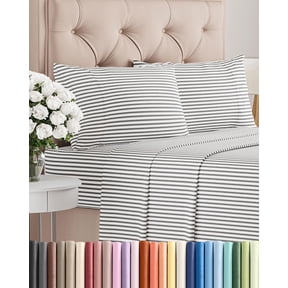 Queen Size 4 Piece Sheet Set with Deep Pockets Grey Stripes