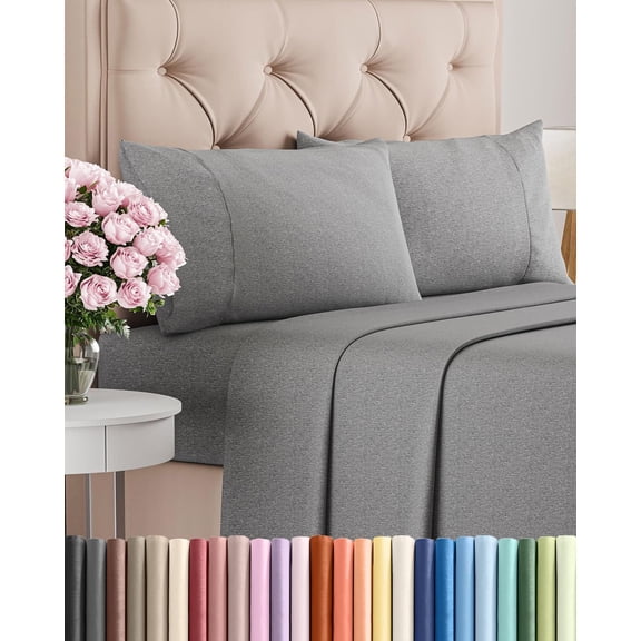 Queen Size 4 Piece Sheet Set with Deep Pockets in Heathered Grey