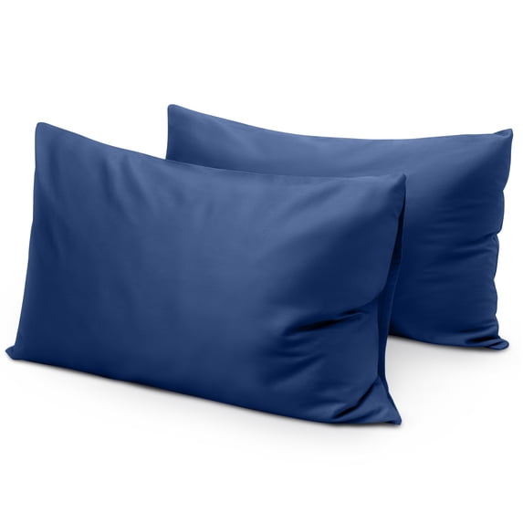 Queen Size 400 Thread Count Cotton Pillowcases Set of 2, Solid Percale Envelope Closure Pillow Cases by SimpleField - Soft, Smooth & Breathable ( Navy Blue, 20 x 30 inches)