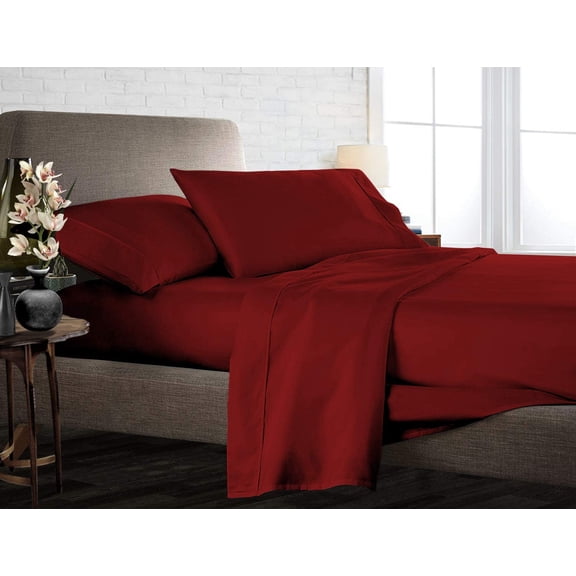 Queen Size 4Pcs Sheet Set - Burgundy Solid Sateen Weave for Soft & Silky 100% Egyptian Cotton 800 Thread Count 18" Inch Deep Pocket Bed Sheets