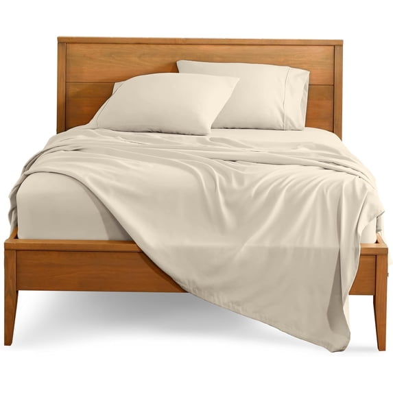 Queen Size 500-Thread-Count 4-PCs Bed Sheet Set, 100% Pure Egyptian Cotton Sheets, Fits Mattress Upto 10-12" Deep Pocket, Solid Pattern, Ivory