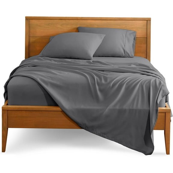 Queen Size 500-Thread-Count 4-PCs Bed Sheet Set, 100% Pure Egyptian Cotton Sheets, Fits Mattress Upto 19-24" Deep Pocket, Solid Pattern, Elephant Grey
