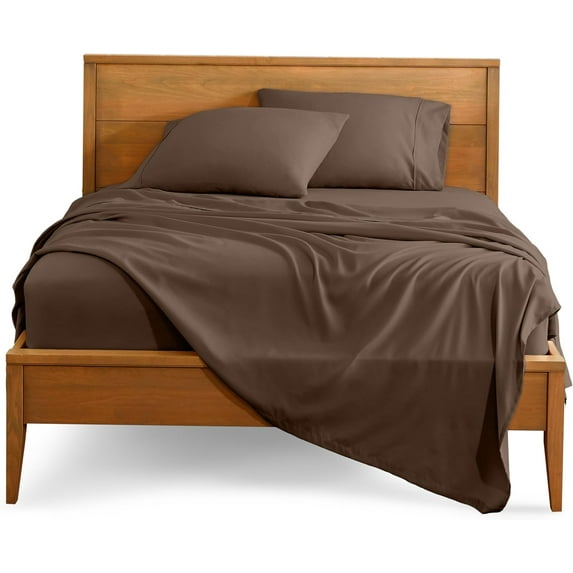 Queen Size 500-Thread-Count 4-PCs Bed Sheet Set, 100% Pure Egyptian Cotton Sheets, Fits Mattress Upto 6-9" Deep Pocket, Solid Pattern, Chocolate