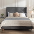 thumbnail image 1 of Queen Size 54" Tall Headboard Platform Bed Frame, Velvet Upholstered Bed Frame with Wingback Headboard, No Box Spring Needed, Wooden Slats Support, 1 of 9