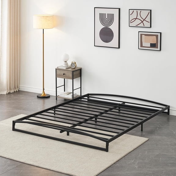 Queen Size 6 Inch Low Profile Metal Bed Frame, Heavy Duty Platform Mattress Foundation, Noise-Free, No Box Spring Needed, Black