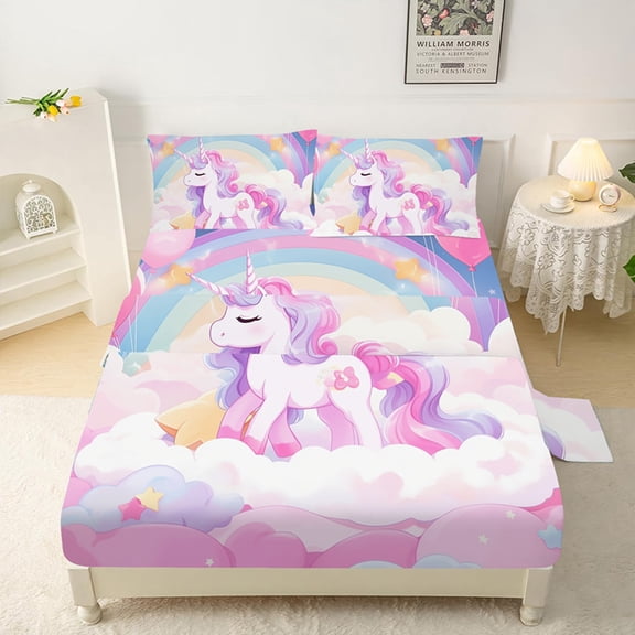 Queen Size 6 Pcs Bed Fitted Sheet Set with 14" Deep Pocket，Flat Sheet Set for Kids and Adults Bedding Set with 2 Pillowcase for Bedroom Decor