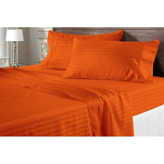 Queen Size 6-Piece Sheet Set, 600 Thread Count Pima Cotton Bed Sheet Set, 100% Soft & Durable, Available in 26-30 Inch Mattresses, Soft & Durable Bedding Queen Size (Stripe,Orange)