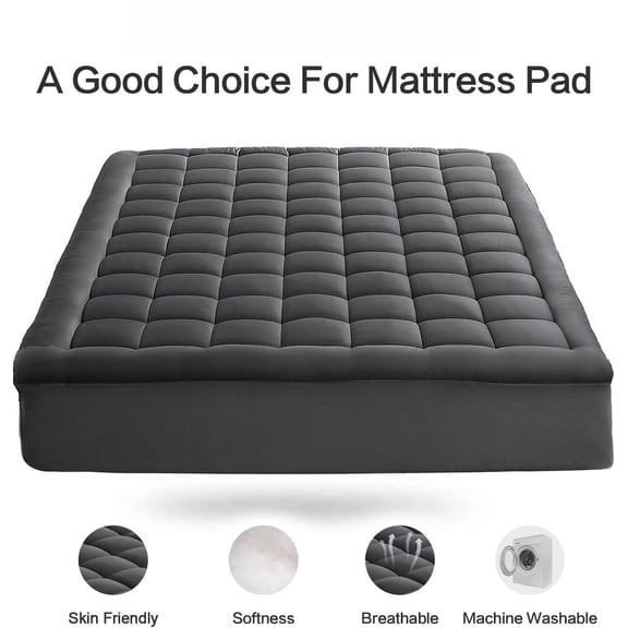 Queen Size 60"x80" Cooling Mattress Pad Protector + Hot Deal + Quilted Cotton Top, Fitted, 8-21" Deep Pockets, Pillow Cover, Stain Resistant, Soft, Durable, Dark Grey Finish