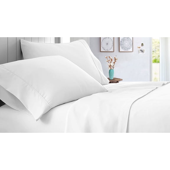 Queen Size 600 TC Sheet Set Solid - 4 Piece -Hotel Quality Super Soft Bed Sheets- 21" Deep Pockets Easy Fit - Breathable & Cooling Sheets ( White )