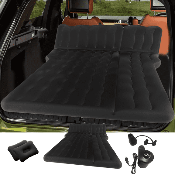 Queen Size 75 x 51 Inch SUV Air Mattress, Flocked PVC Air Bed with Built-in Electric Pump, 3 Mins Fast Inflation, Equipped with Phone Holder & Storage Pocket for Car & SUV