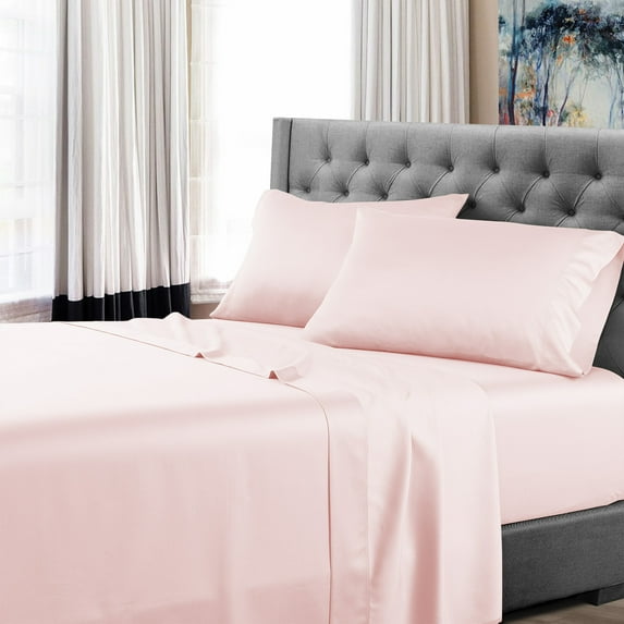 Queen Size 800 Thread Count Luxury Extrasoft 100% Egyptian Cotton 4 Piece Sheets Set in Hotel Quality Blush Solid 21 Inch Deep Pocket