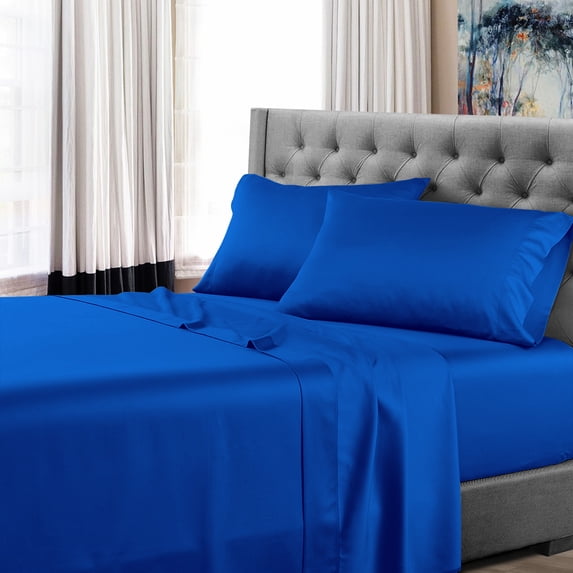 Queen Size 800 Thread Count Luxury Extrasoft 100% Egyptian Cotton 4 Piece Sheets Set in Hotel Quality Egyptian Blue Solid 18 Inch Deep Pocket