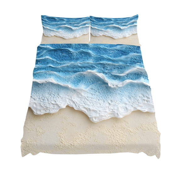 Queen Size Abstract Beach Wave Sheet Sets Watercolor Blue Ocean Decor Soft Breathable Microfiber Bed Sheets Deep Pockets 4 Piece Bed Sheets Set, 1 Fitted Sheet, 1 Flat Sheet & 2 Pillowcases