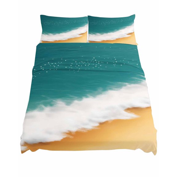 Queen Size Abstract Beach Waves Sheet Sets Blue Yellow Sand Soft Breathable Microfiber Bed Sheets Deep Pockets 4 Piece Bed Sheets Set, 1 Fitted Sheet, 1 Flat Sheet & 2 Pillowcases