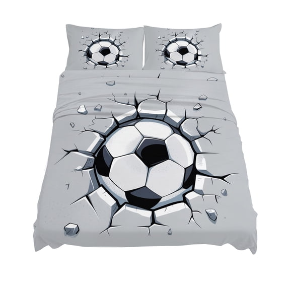 Queen Size Abstract Football Sheet Sets Soccer Ball Break The Wall Modern Art Soft Breathable Microfiber Bed Sheets Deep Pockets 4 Piece Bed Sheets Set, 1 Fitted Sheet, 1 Flat Sheet & 2 Pillowcases