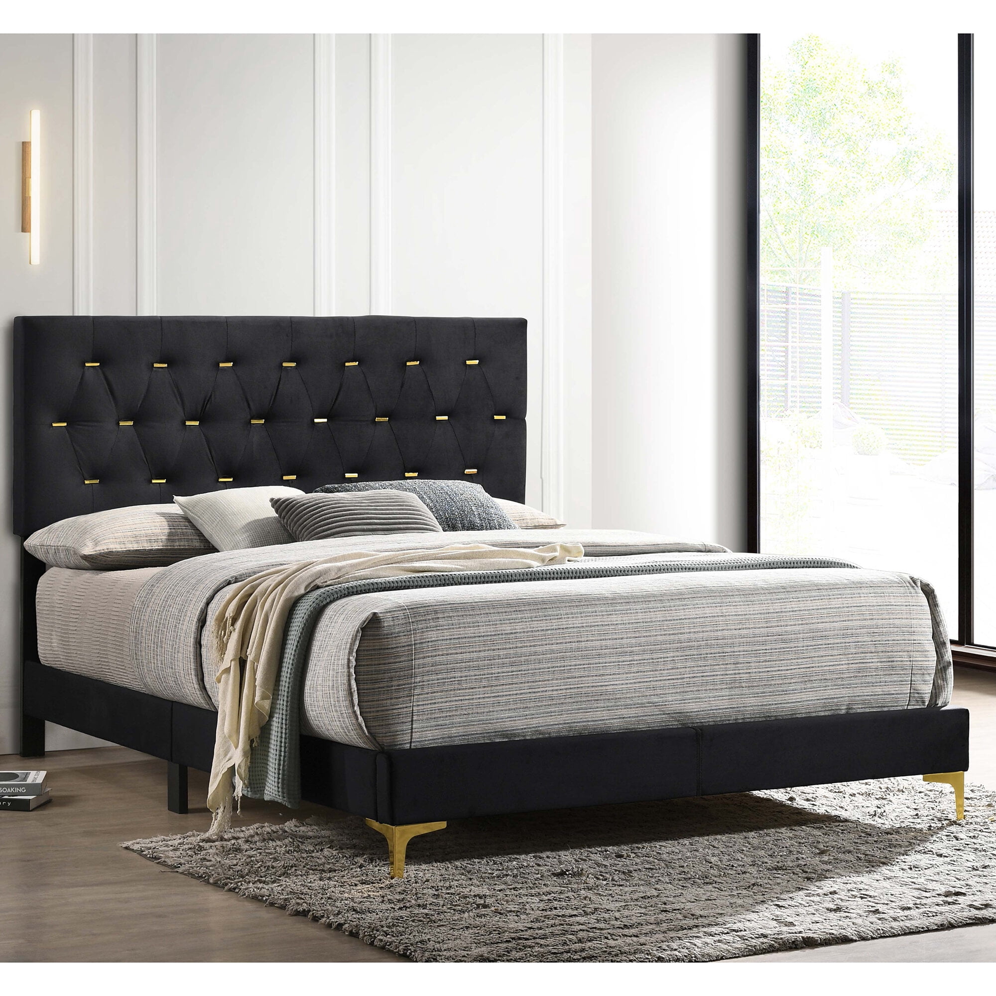 Queen Size Adjustable Bed Base, James Black Upholstered Queen Panel Bed, Black Bed Frames,Upholstered Platform Bed Frames, Furniture Bedroom Furniture Beds, Frames & Bases