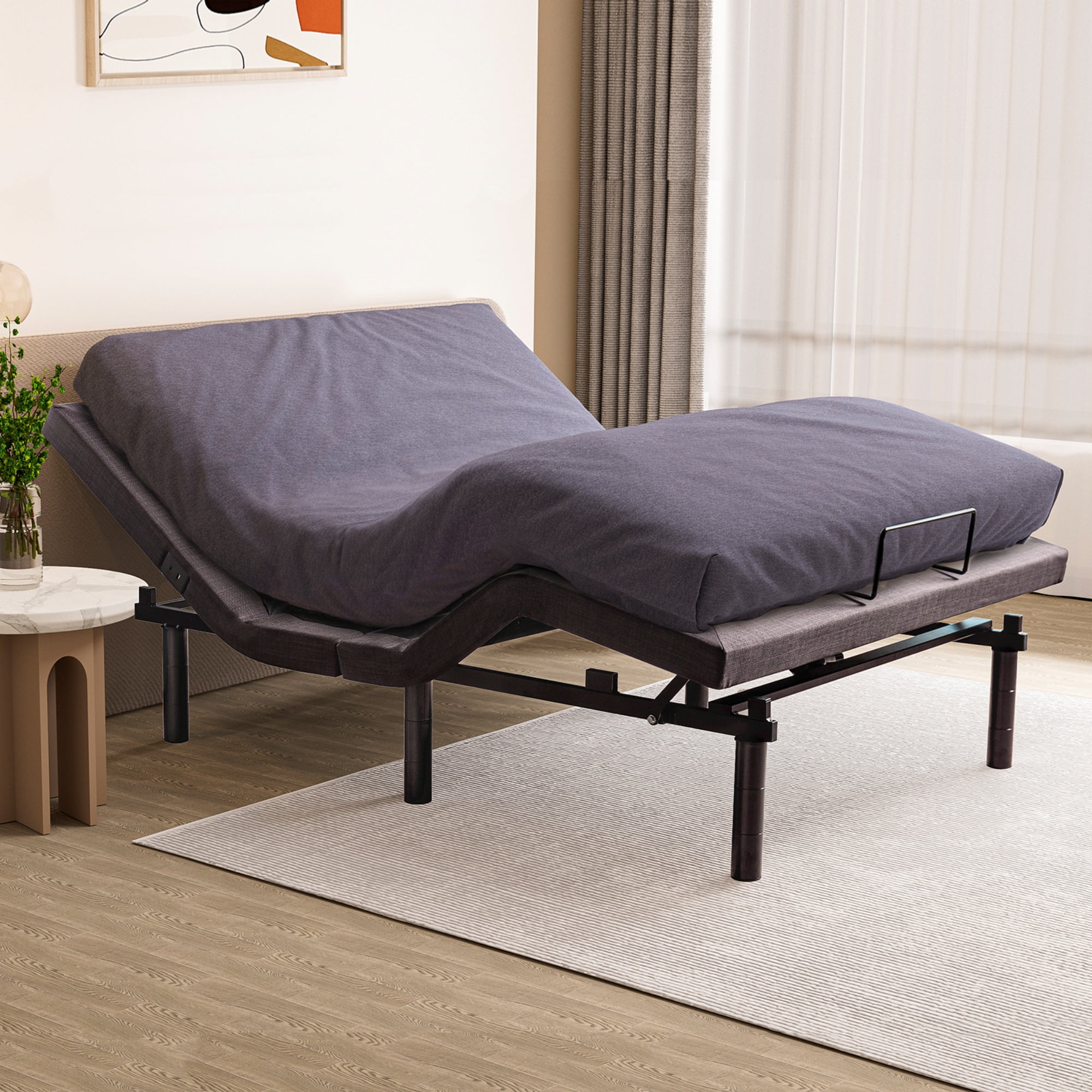 Queen Size Gray Upholstered Electric Adjustable Bed Frame with Wireless Remote