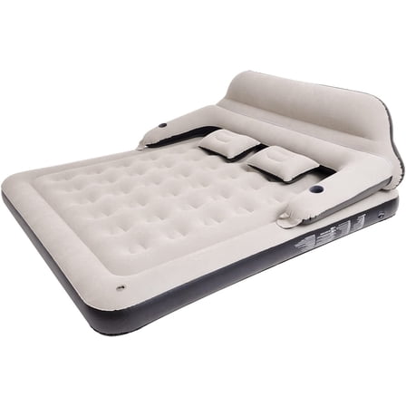 Queen Size Air Mattress Sofa Bed with Headboard and Pillow, Inflatable Bed for Outdoor Overnight