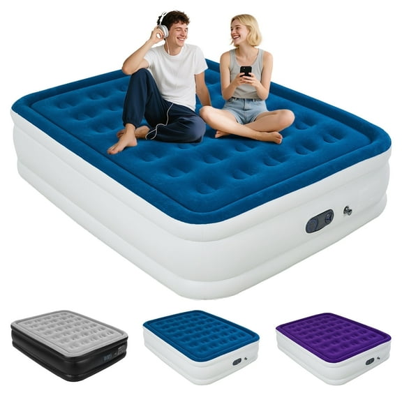 Queen Size Air Mattress with Built in Pump,High Portable 18" Inflatable Mattress,Blow Up Mattress for Travel,Home and Guest(Lyon Blue)