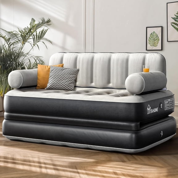 Queen Size Air Sofa Bed Mattress with Headboard and Pump, Blow Up Couch Inflatable for Home Living Room, 79" x 60" 25" (Expanded Size, )