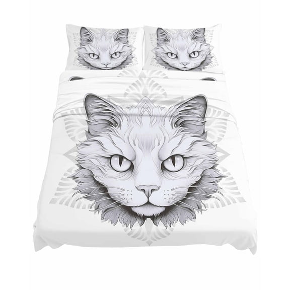 Queen Size Animals Pet Sheet Sets Cat Flowers and Kitty Soft Breathable Microfiber Bed Sheets Deep Pockets 4 Piece Bed Sheets Set, 1 Fitted Sheet, 1 Flat Sheet & 2 Pillowcases