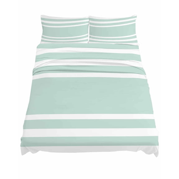 Queen Size Aqua White Sheet Sets Stripe Soft Breathable Microfiber Bed Sheets Deep Pockets 4 Piece Bed Sheets Set, 1 Fitted Sheet, 1 Flat Sheet & 2 Pillowcases