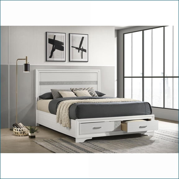Queen Size Asian Hardwood Storage Bed with Built-in Drawers White for Bedroom