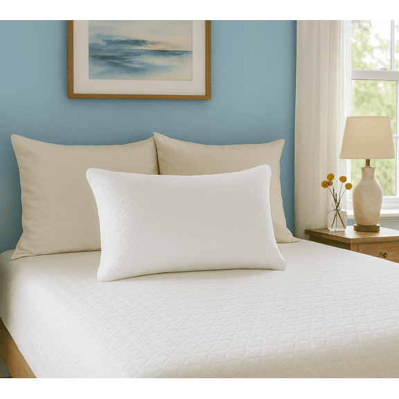 Queen Size Bamboo Pillow, Memory Foam Bed Pillows with Washable Pillowcases, Queen (1 Pack)