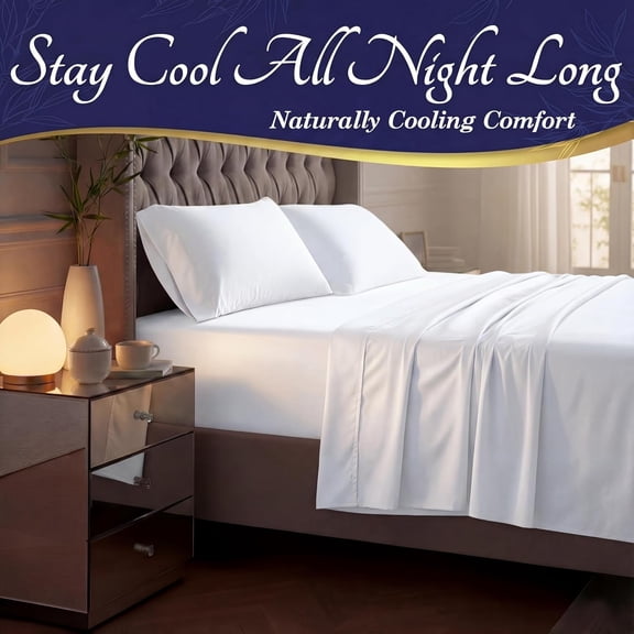 Queen Size Bamboo Viscose Bed Sheets Set 4-Piece, Ultra Soft Silky Fabric, Cooling Design, Deep 17" Pocket Fit, Comfortable Sleep for Adults