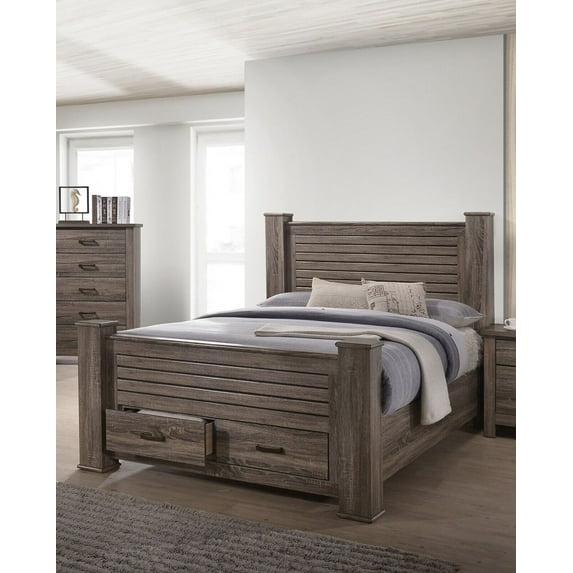 Queen Size Bed 1pc Bedroom Furniture Crafted Bed Headboard Footboard Storage Drawers Wooden Natural Finish