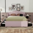 thumbnail image 1 of Queen Size Bed with 2 USB Charging Socket, Upholstered Bed with 4 Drawers, Wooden Frame Platform Bed for Bedroom, No Box Spring Needed, Wood Slat Support, Pink(Expected Arrival Time: 4.28), 1 of 9