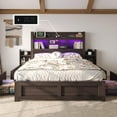 thumbnail image 1 of VanAcc Queen Size Bed with 49.6" Bookcase Headboard, Dual Side Storage Racks, 4 Drawers, RGB LED Lighting, Charging Station, Black Finish, 1 of 9
