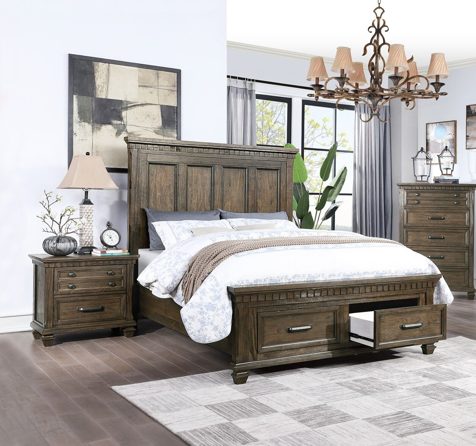 Queen Size Bed And 2x Nightstands 3pc Set Bedroom Furniture Storage ...